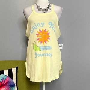 Wst Cst Yellow Retro Enjoy Your Journey Graphic Tunic Tank Top NEW Medium